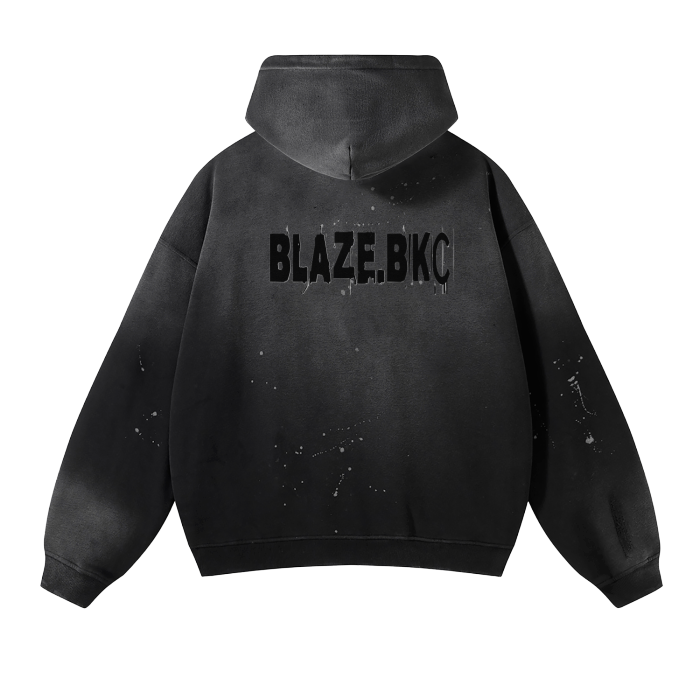 BLAZE.BKC Vintage Wash Frayed Fleece Hoodie - 360 GSM