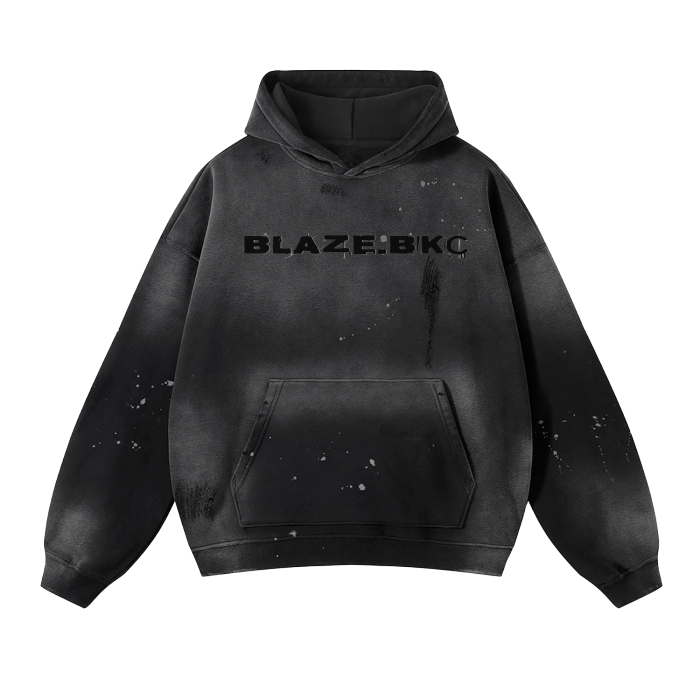 BLAZE.BKC Vintage Wash Frayed Fleece Hoodie - 360 GSM